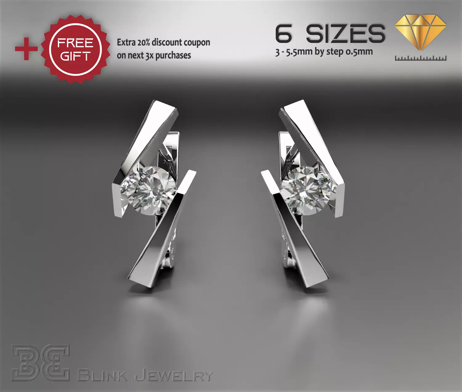 Classic diamond earrings luxury stunning ear ring 3D print model
