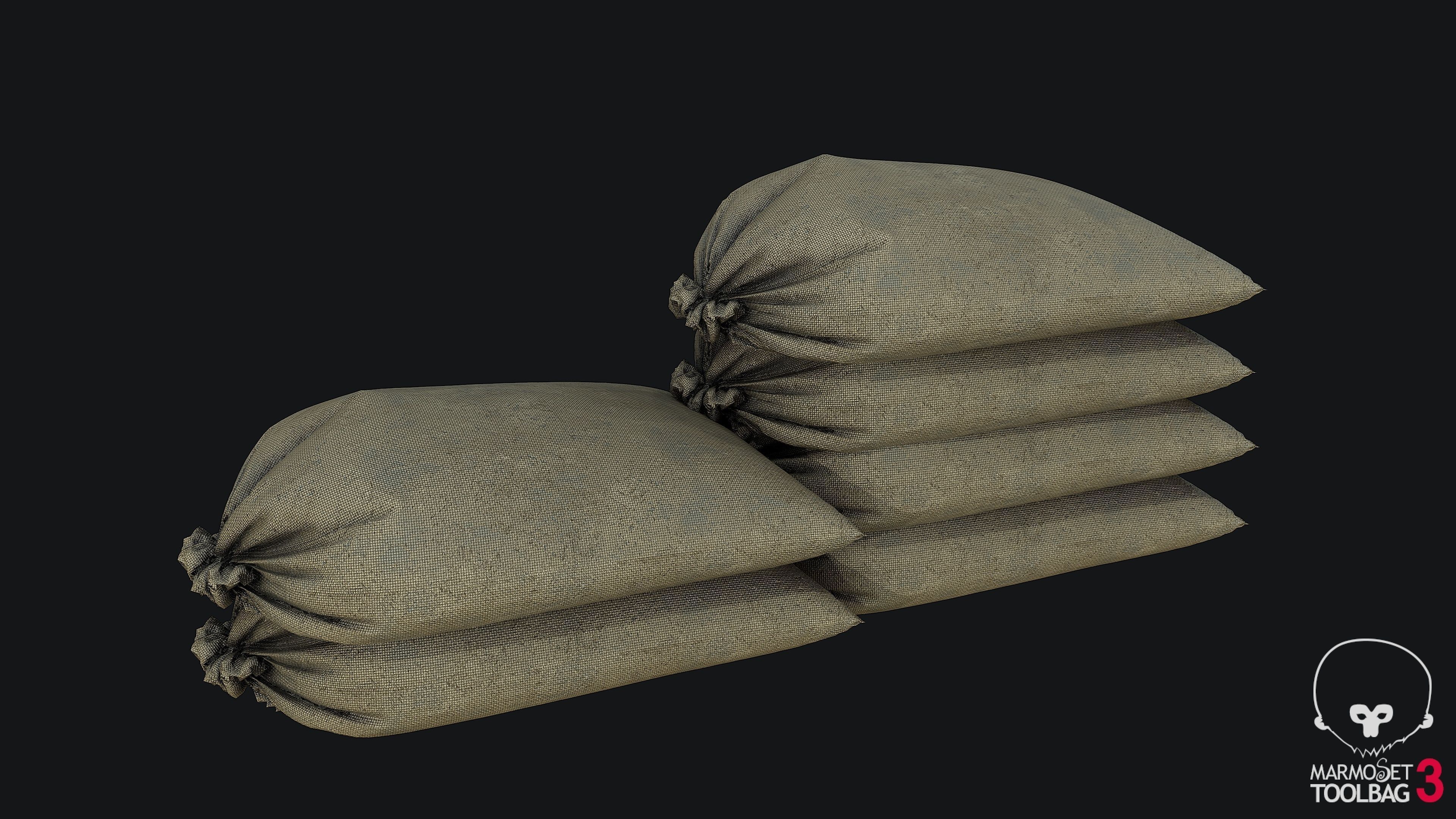 Sandbag WWII PBR Low-poly 3D model_1