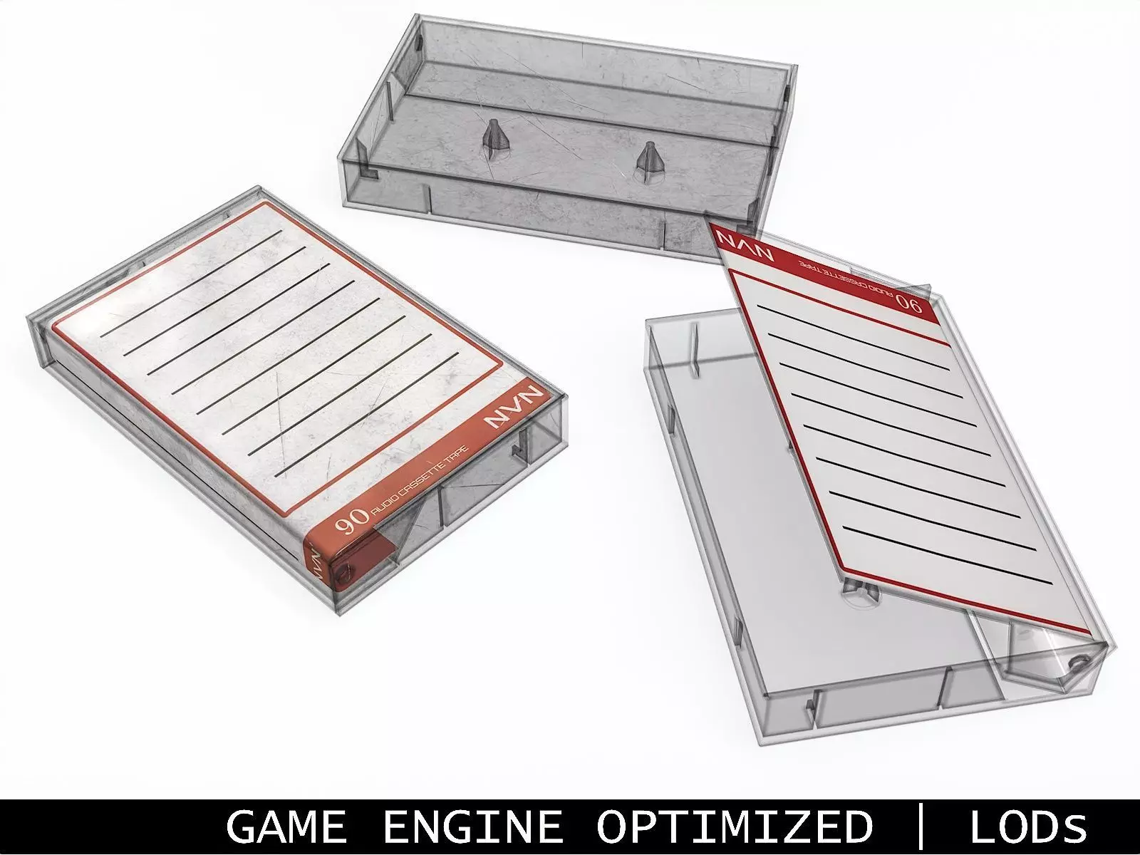 Cassette Tape Case Gray - 4 Variants Low-poly 3D model