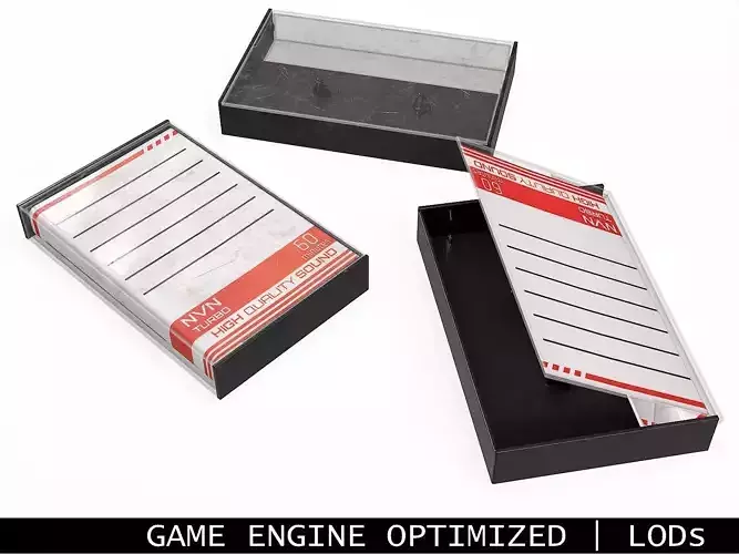 Cassette Tape Case Black - 4 Variants Low-poly 3D model