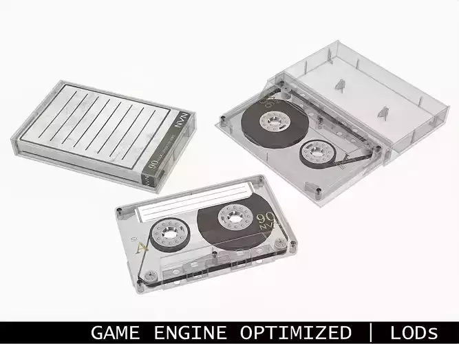 Cassette Tape and Case White - 4 Variants 3D Model Collection