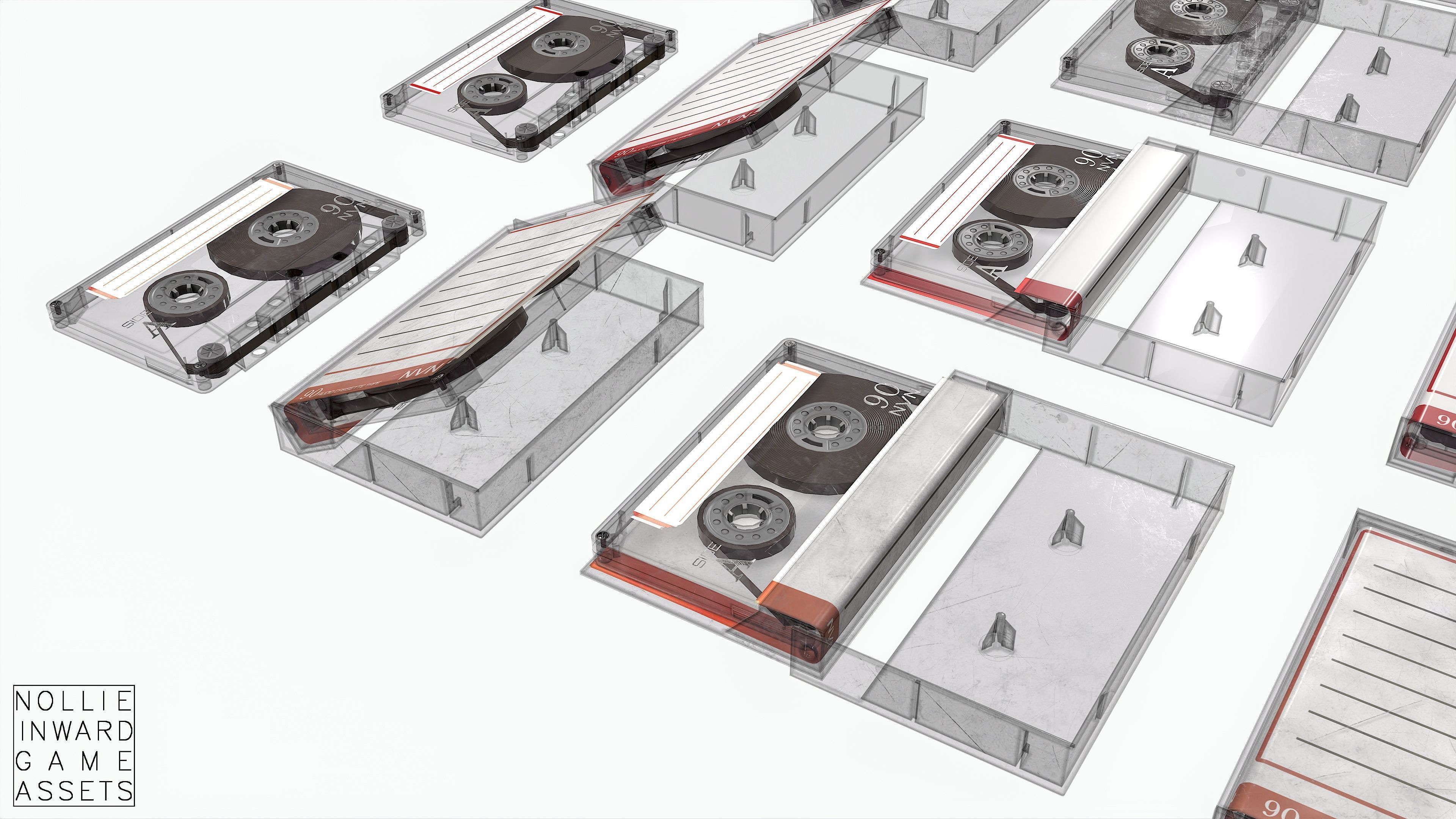 Cassette Tape and Case Gray - 4 Variants 3D Model Collection_8