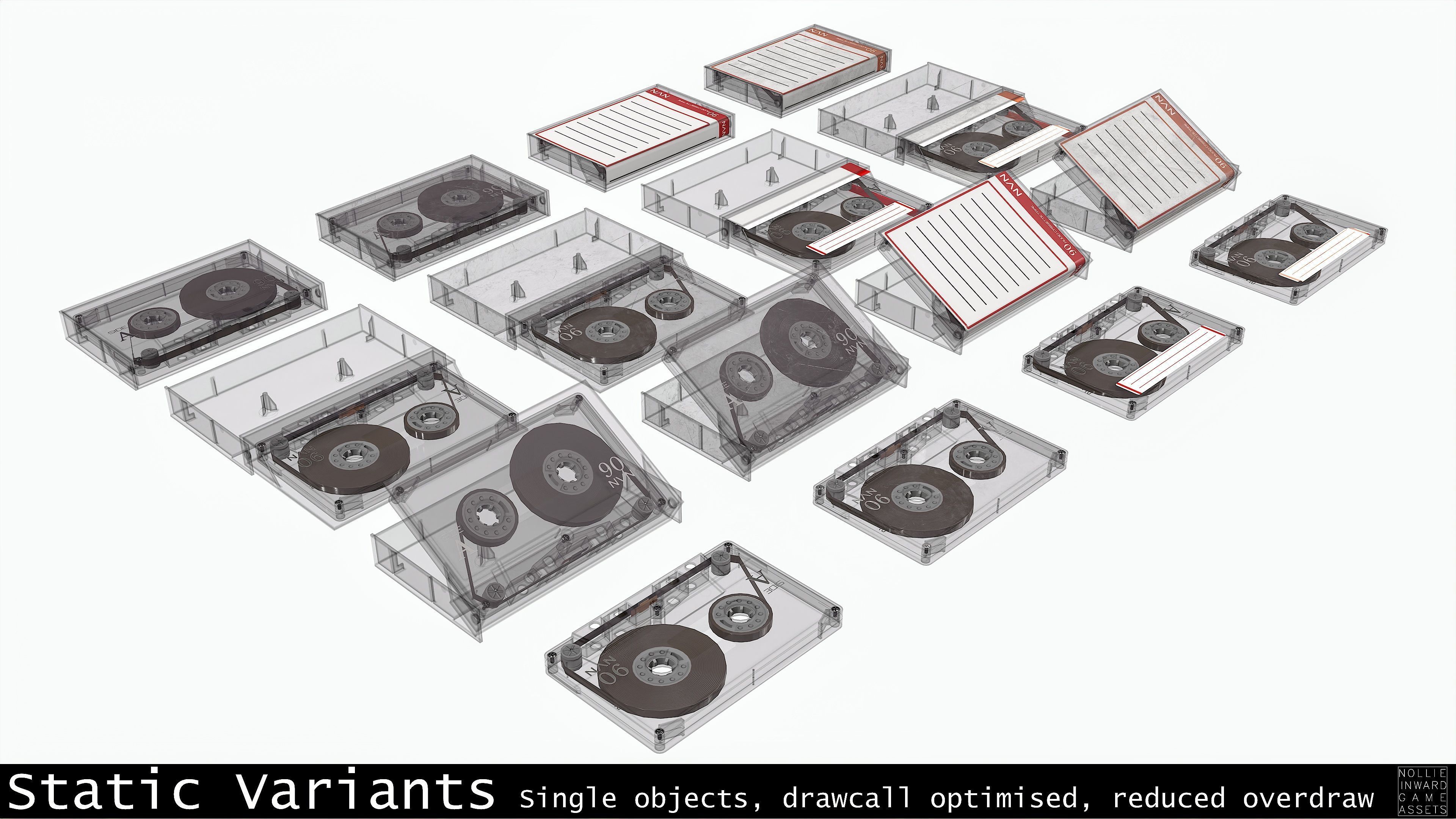 Cassette Tape and Case Gray - 4 Variants 3D Model Collection_7