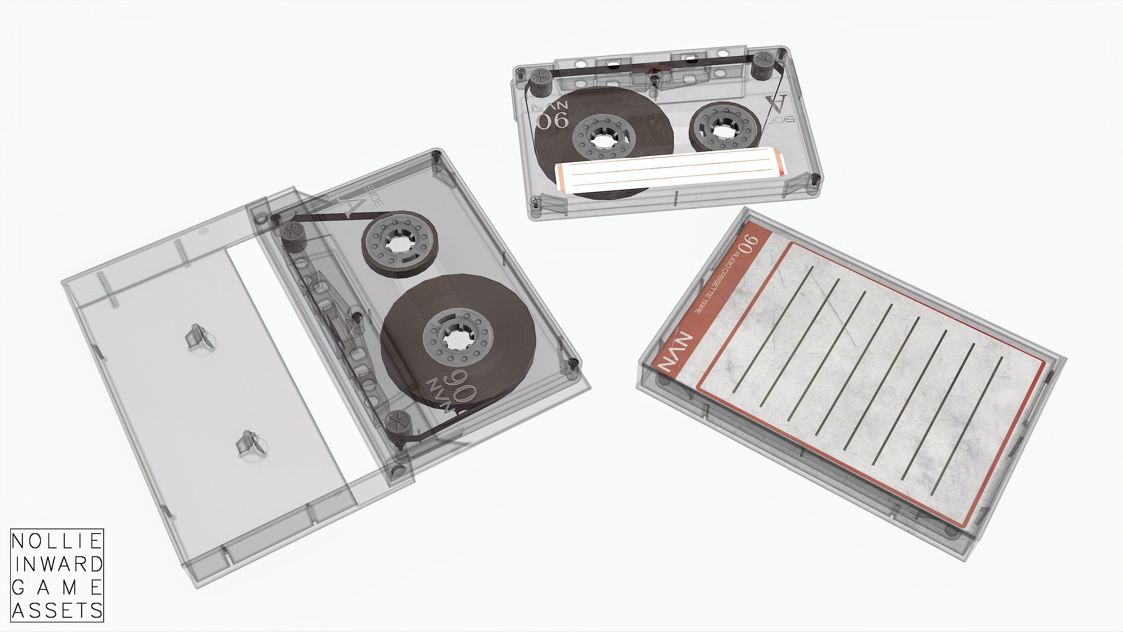Cassette Tape and Case Gray - 4 Variants 3D Model Collection_1