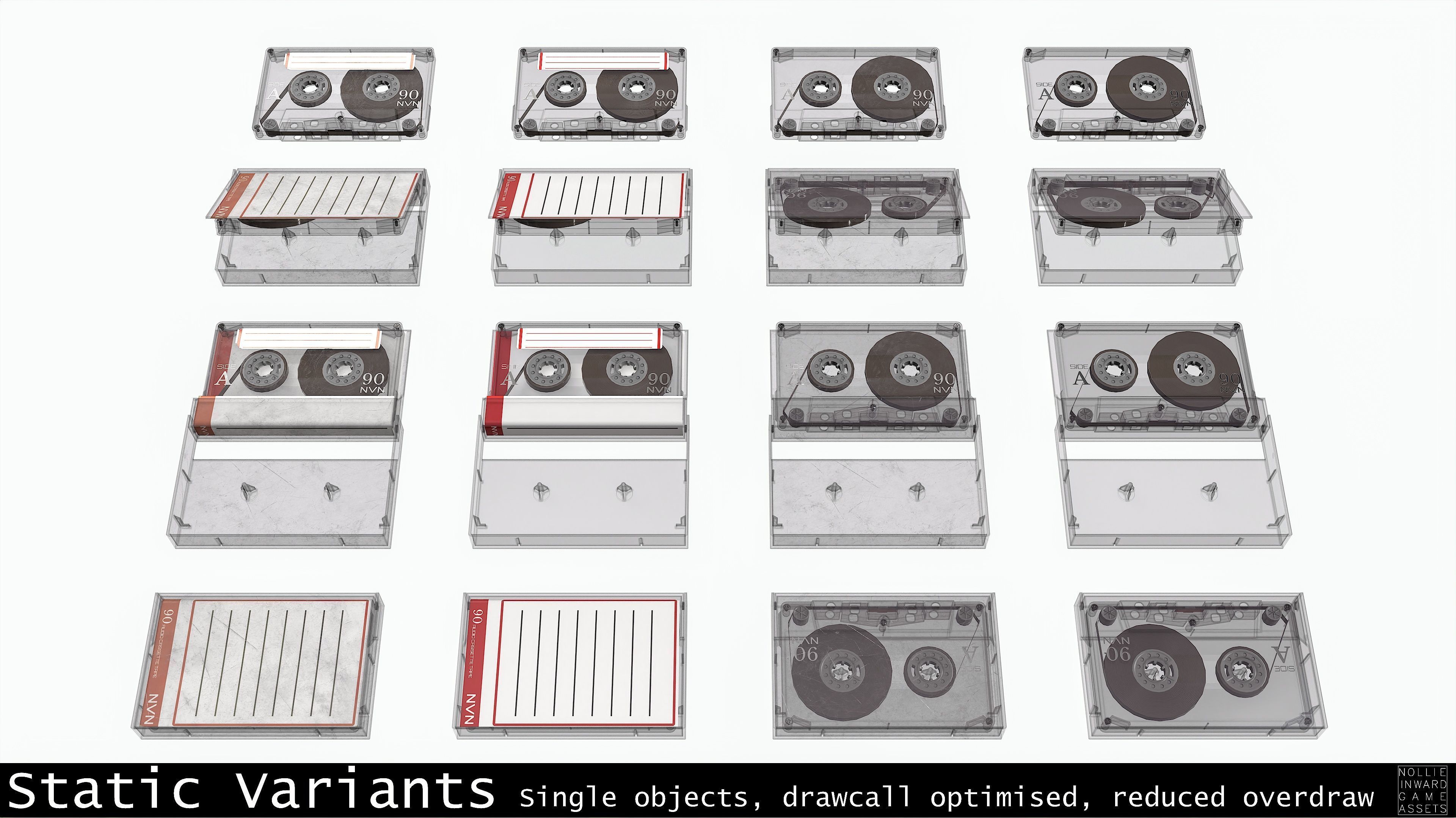 Cassette Tape and Case Gray - 4 Variants 3D Model Collection_4