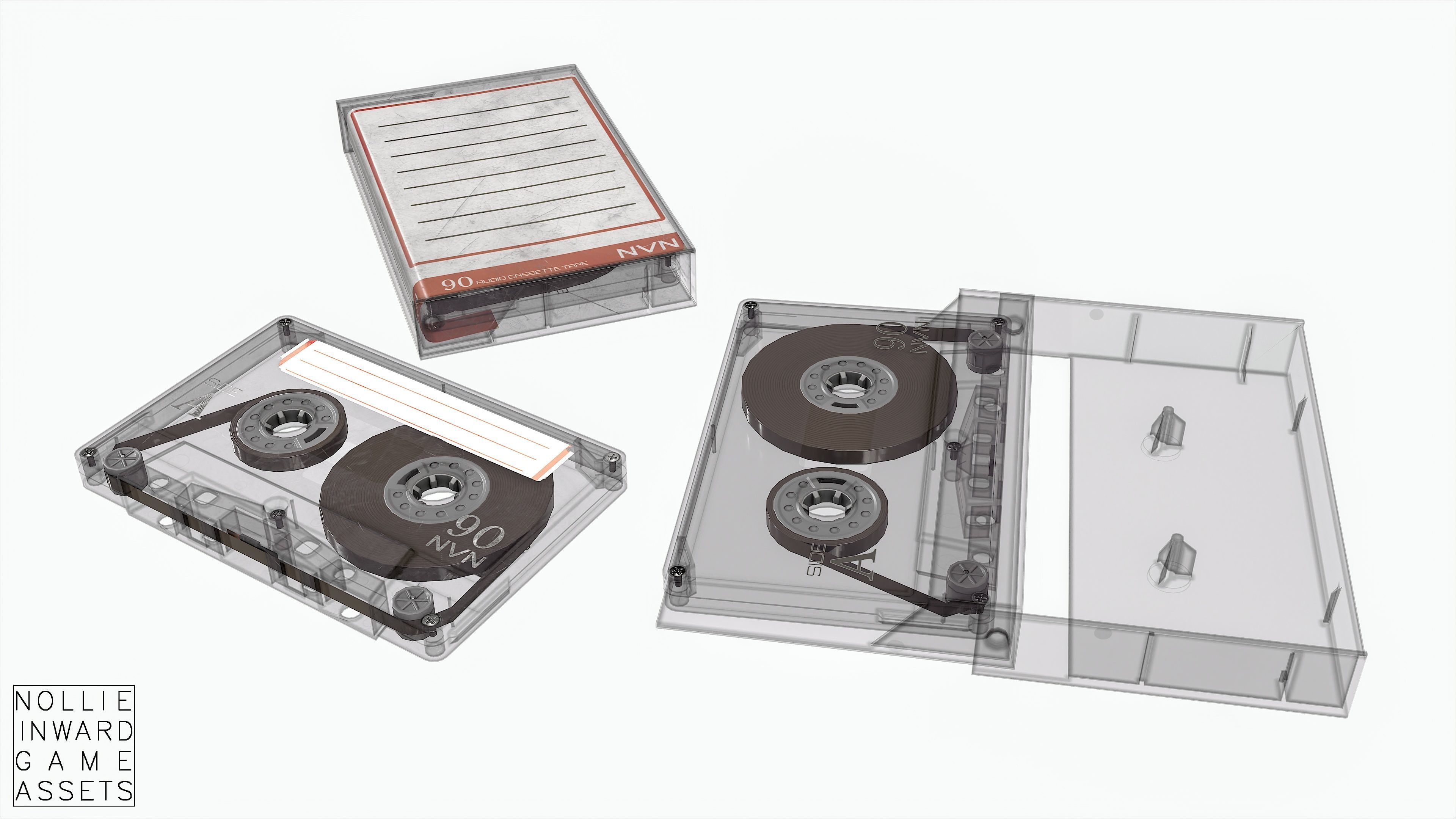 Cassette Tape and Case Gray - 4 Variants 3D Model Collection_2