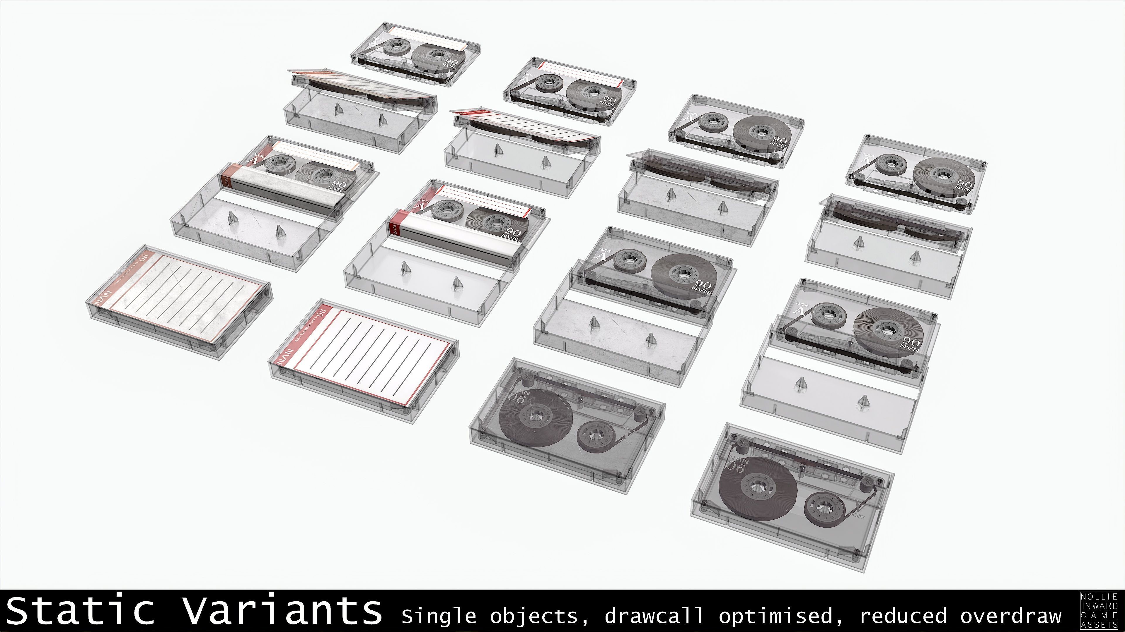 Cassette Tape and Case Gray - 4 Variants 3D Model Collection_5