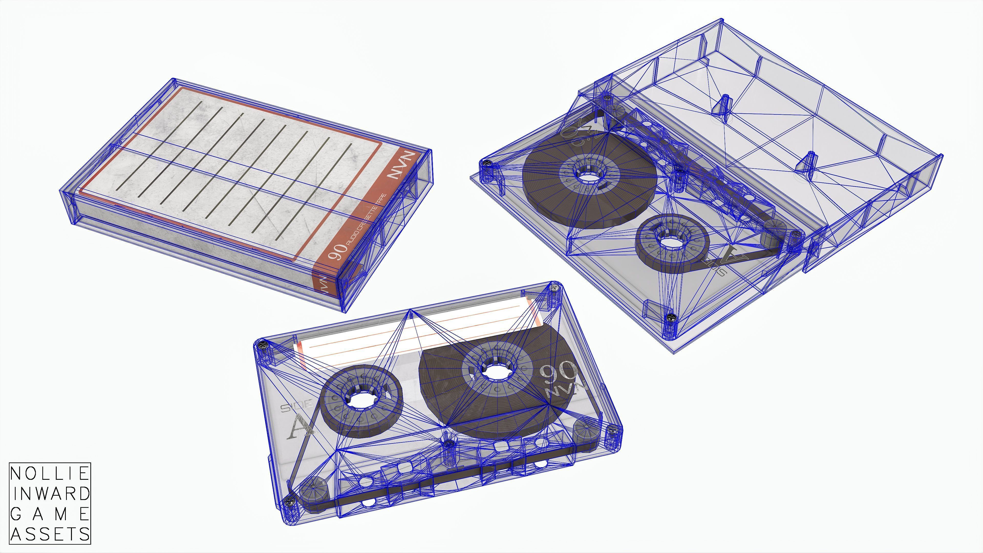 Cassette Tape and Case Gray - 4 Variants 3D Model Collection_3