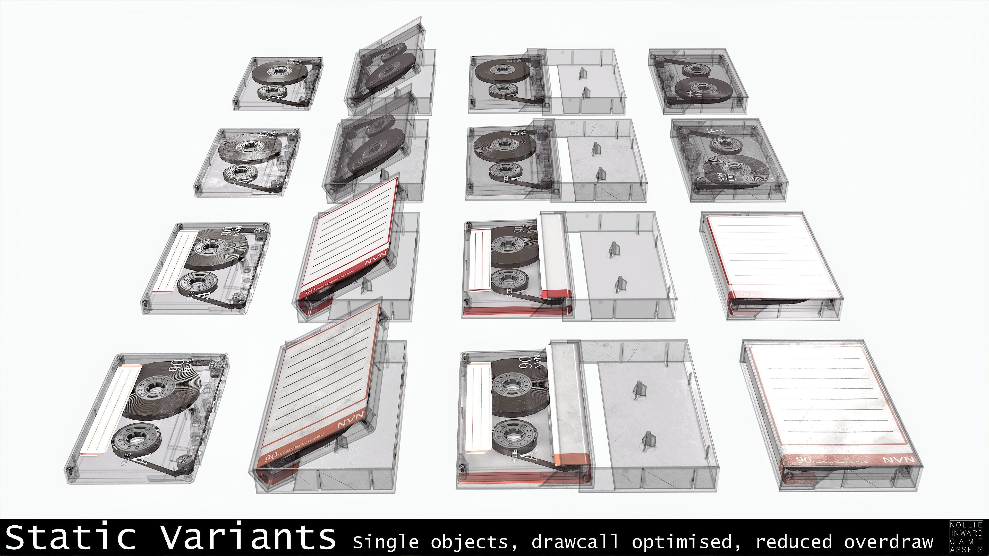 Cassette Tape and Case Gray - 4 Variants 3D Model Collection_6