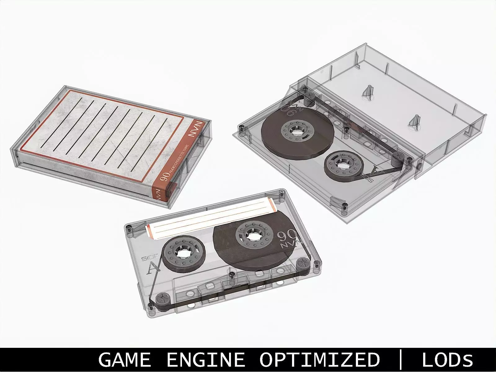 Cassette Tape and Case Gray - 4 Variants 3D Model Collection_0