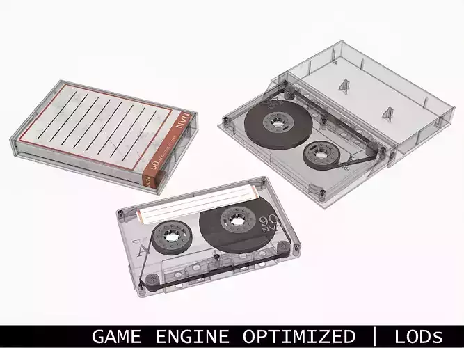 Cassette Tape and Case Gray - 4 Variants 3D Model Collection