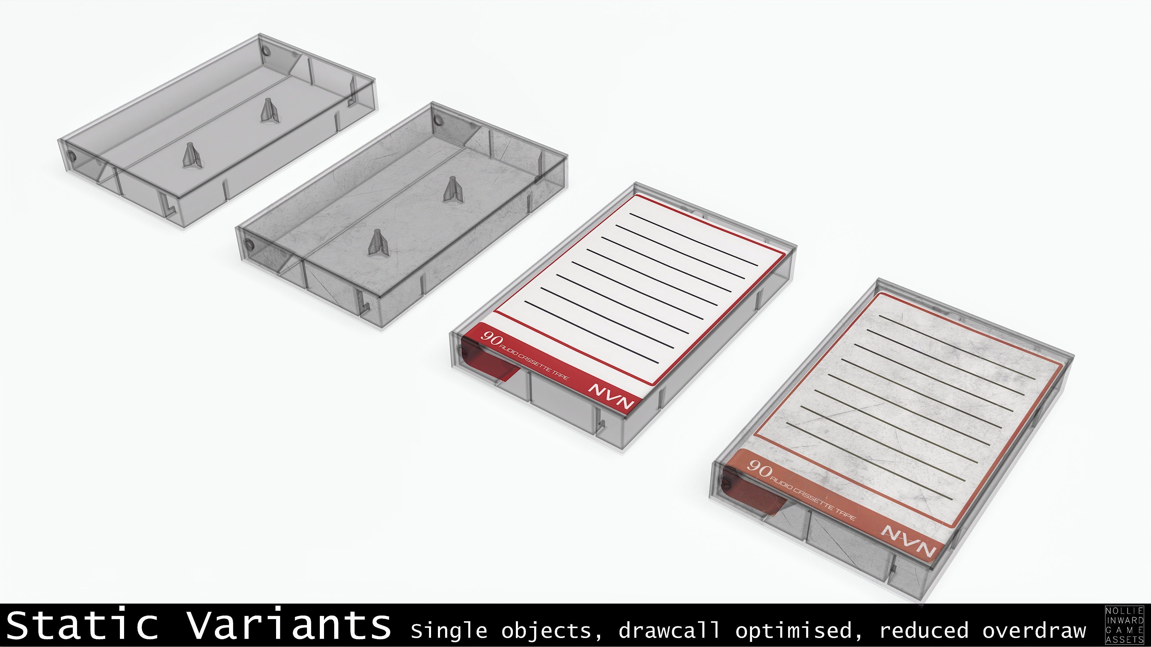 Cassette Tape and Case Gray - 4 Variants 3D Model Collection_15