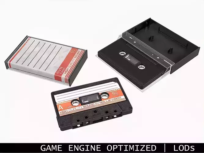 Cassette Tape and Case Black - 4 Variants 3D Model Collection