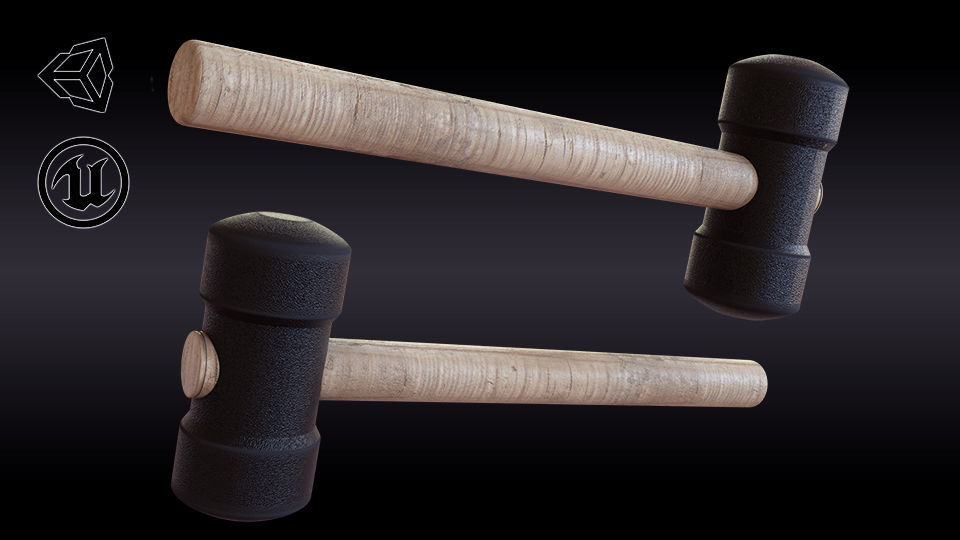 Rubber Hammer Low-poly 3D model_1