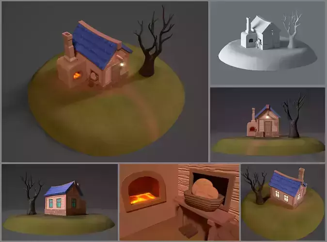 Low-poly stylized bakery scene