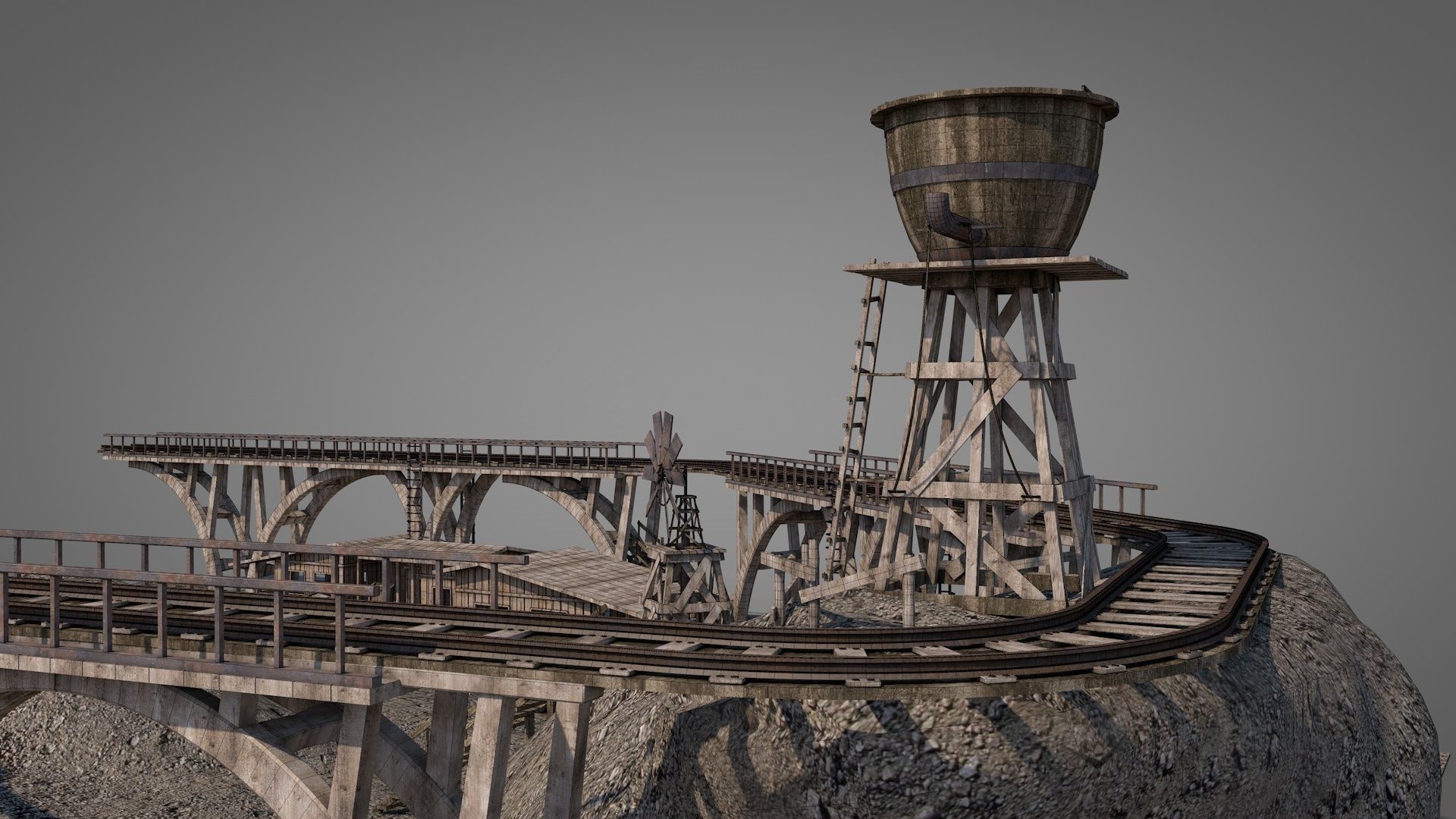 Old Wild West Railway Facility 3D model_6