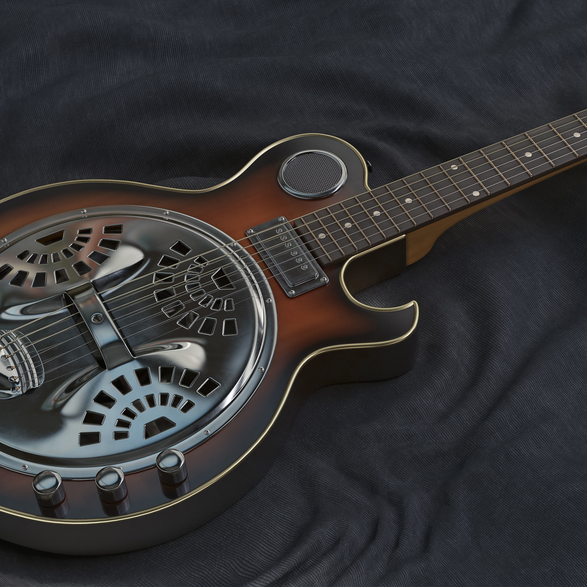 Electric Resonator Guitar Low-poly 3D model_4