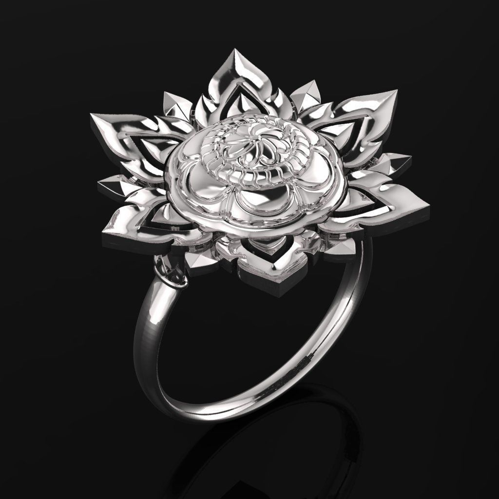 Women gorgeous flower ring  US  size 8 3D print model_1