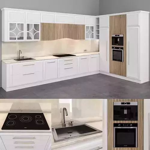 kitchen-set04 modern kitchen with wall oven and microwave 3D model