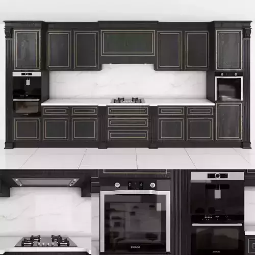 kitchen-set06 kitchen with cabinets and marble counter tops 3D model