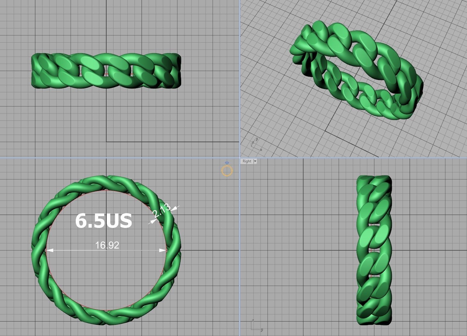 Cuban Link Chain Ring 5mm Wide ALL US-Chart FINGER SIZES 3D print model_16