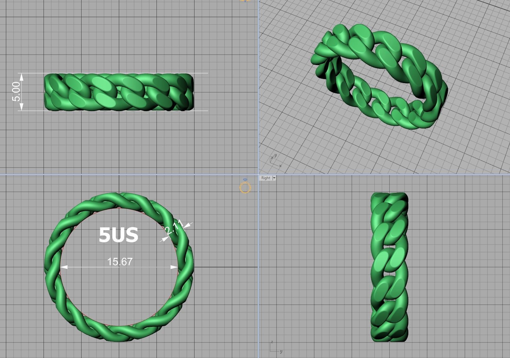 Cuban Link Chain Ring 5mm Wide ALL US-Chart FINGER SIZES 3D print model_7