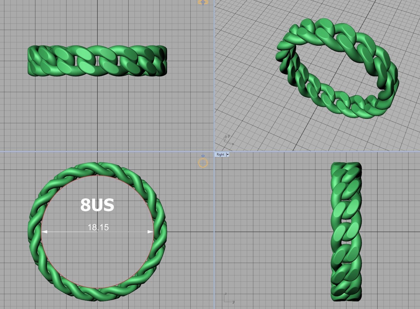 Cuban Link Chain Ring 5mm Wide ALL US-Chart FINGER SIZES 3D print model_19