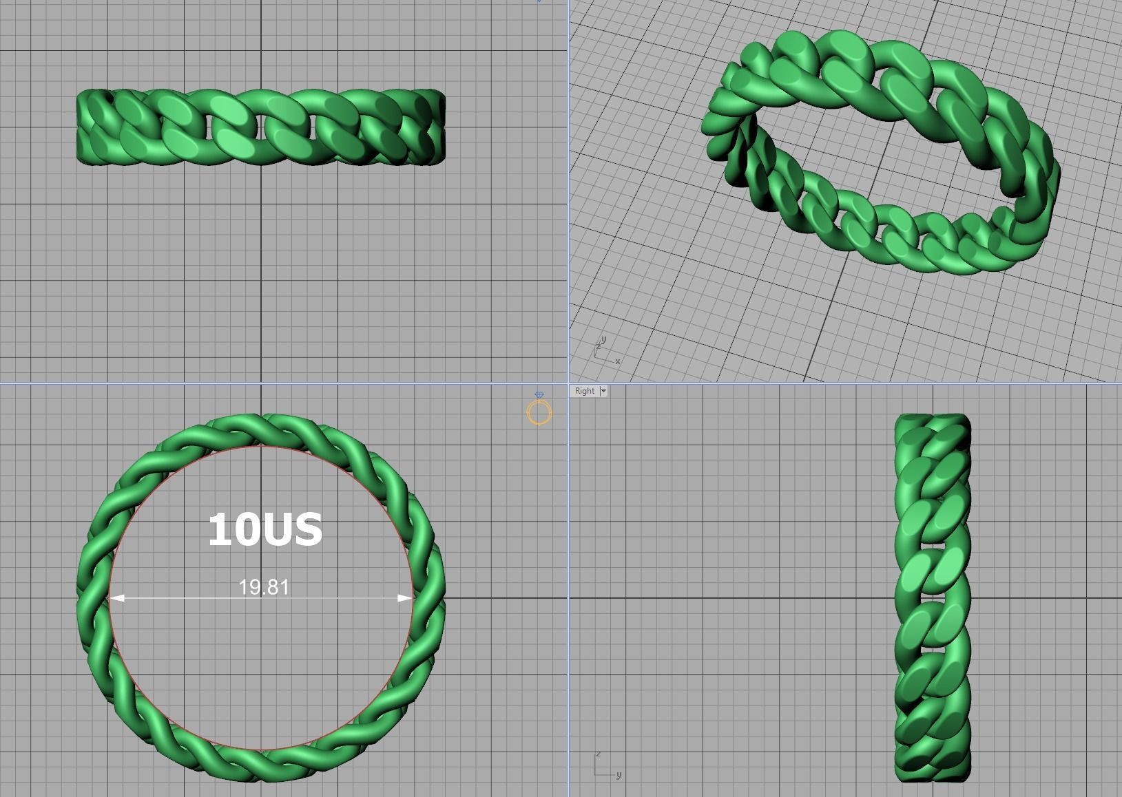 Cuban Link Chain Ring 5mm Wide ALL US-Chart FINGER SIZES 3D print model_9