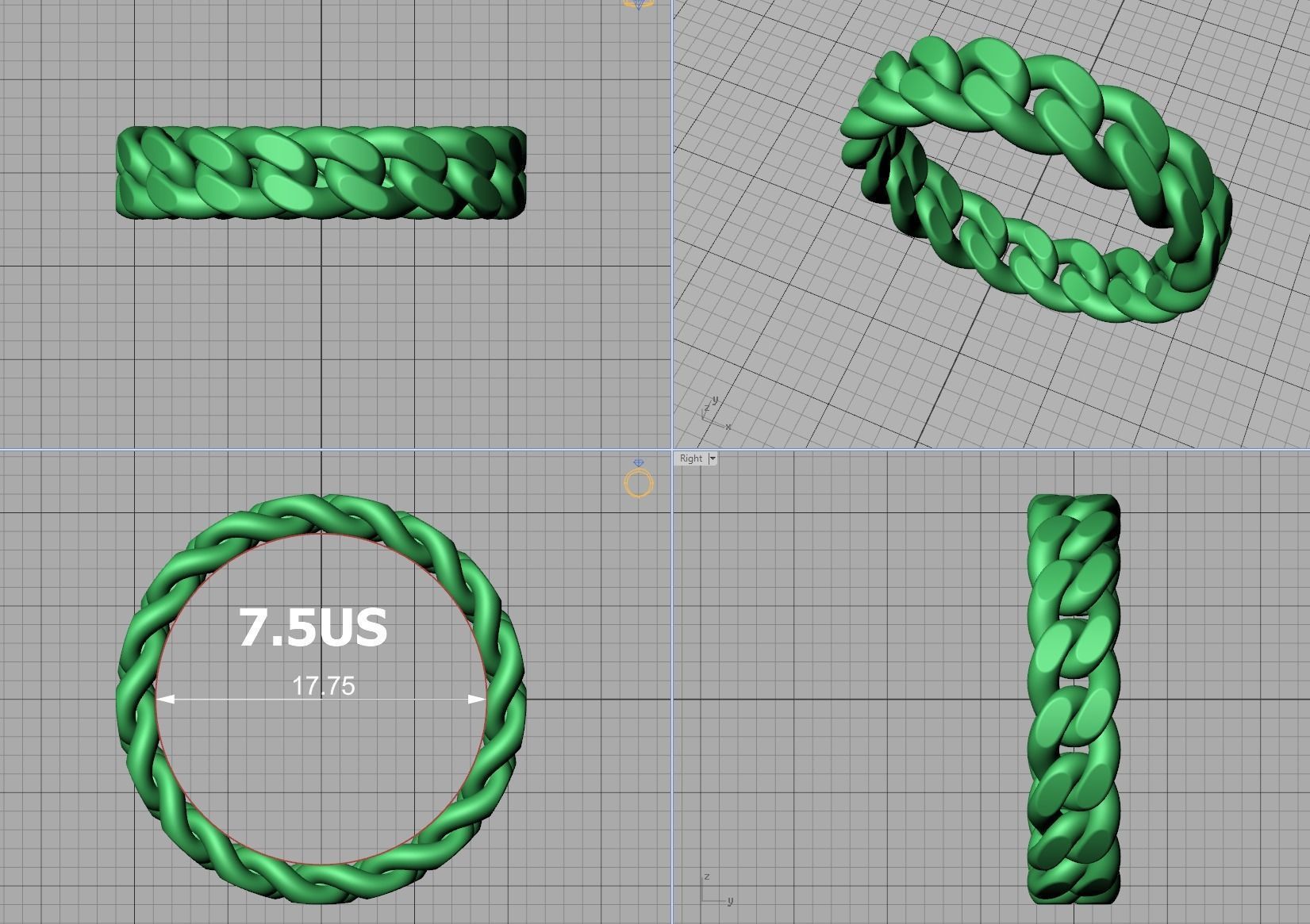 Cuban Link Chain Ring 5mm Wide ALL US-Chart FINGER SIZES 3D print model_18