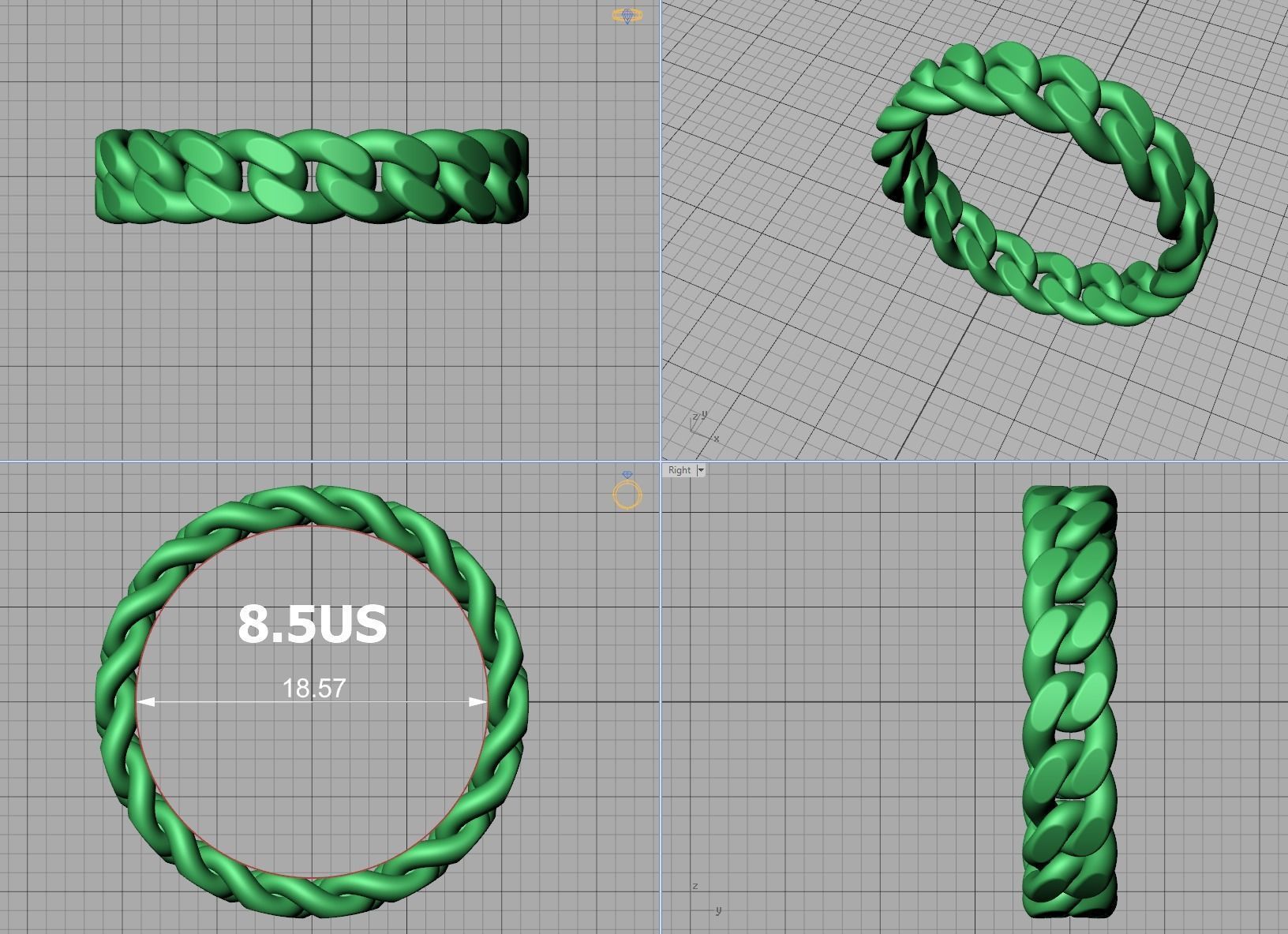 Cuban Link Chain Ring 5mm Wide ALL US-Chart FINGER SIZES 3D print model_20