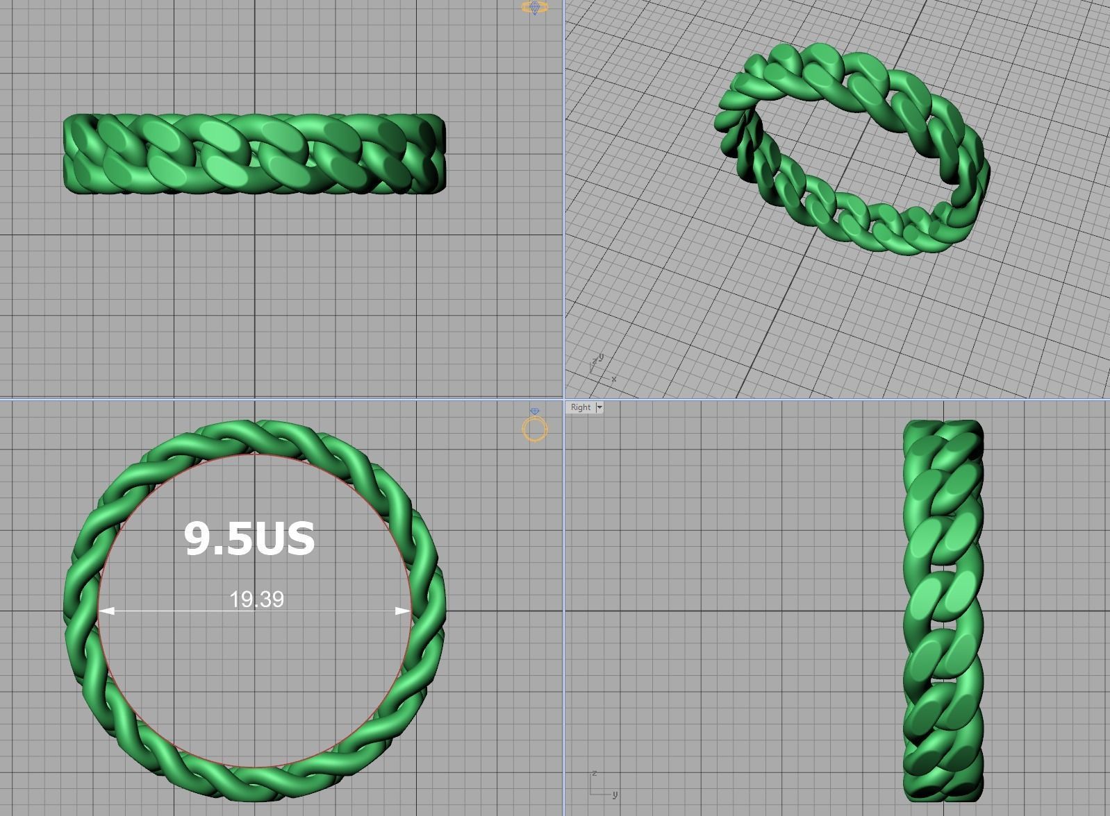 Cuban Link Chain Ring 5mm Wide ALL US-Chart FINGER SIZES 3D print model_8