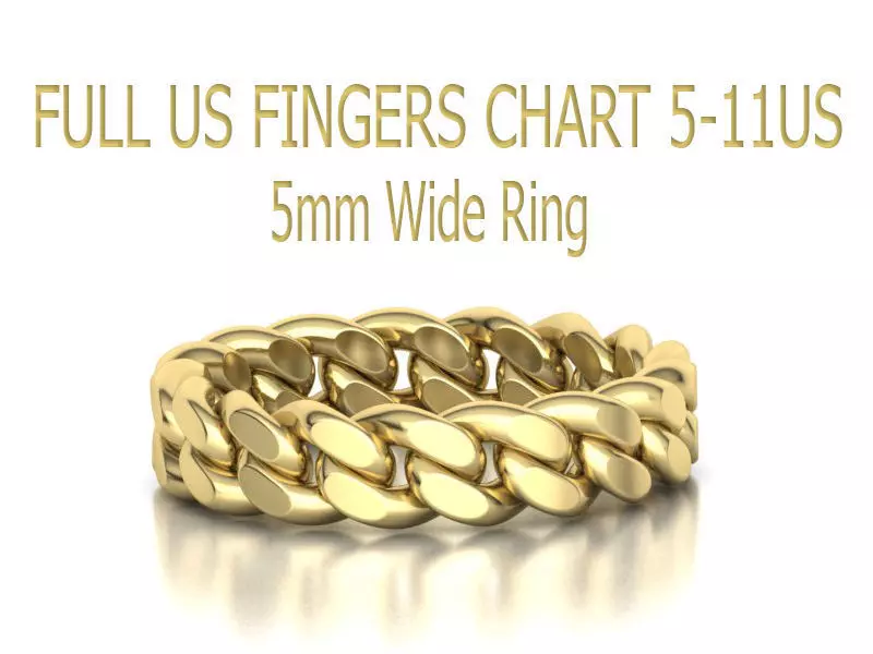 Cuban Link Chain Ring 5mm Wide ALL US-Chart FINGER SIZES 3D print model_0