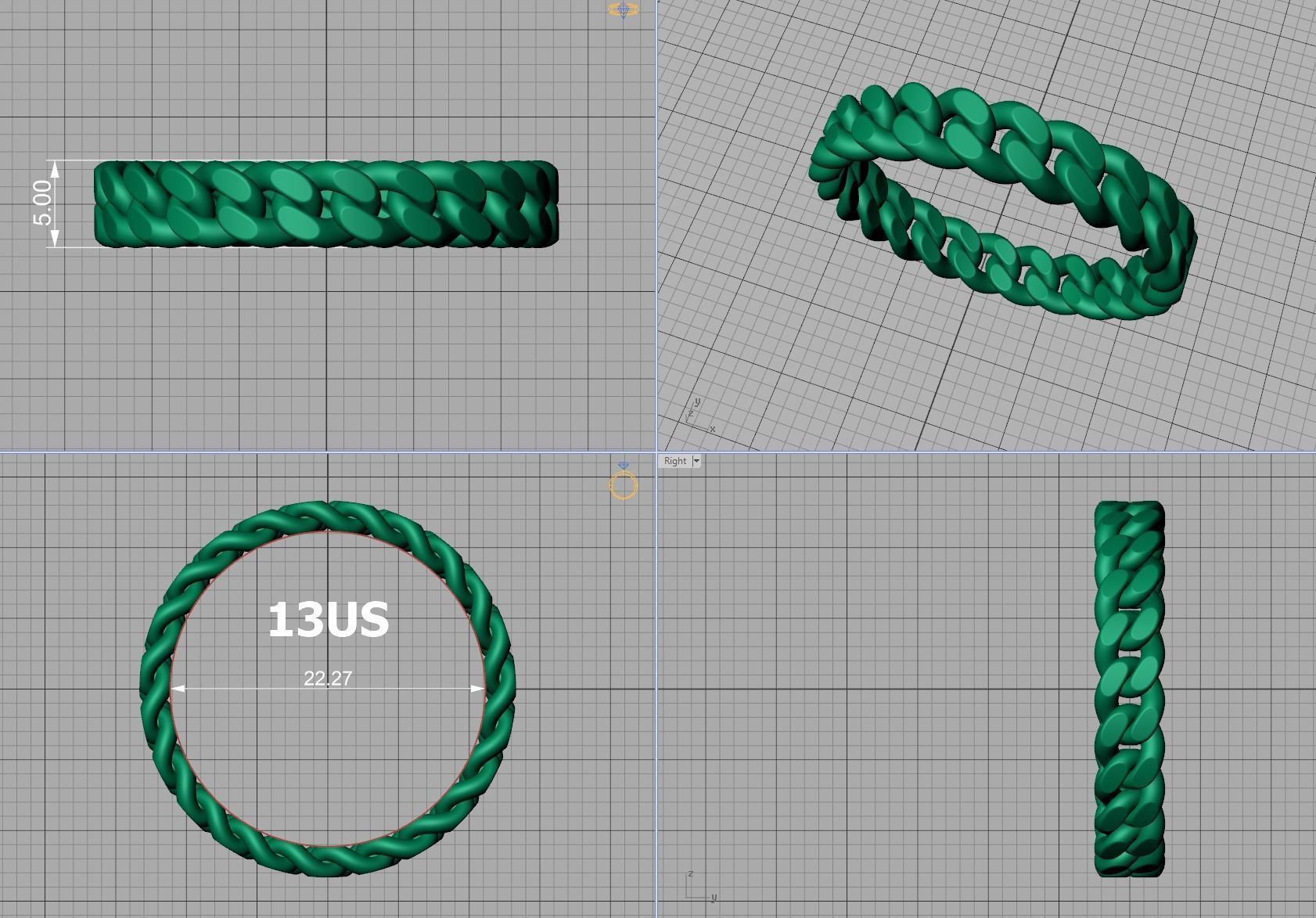 Cuban Link Chain Ring 5mm Wide ALL US-Chart FINGER SIZES 3D print model_31