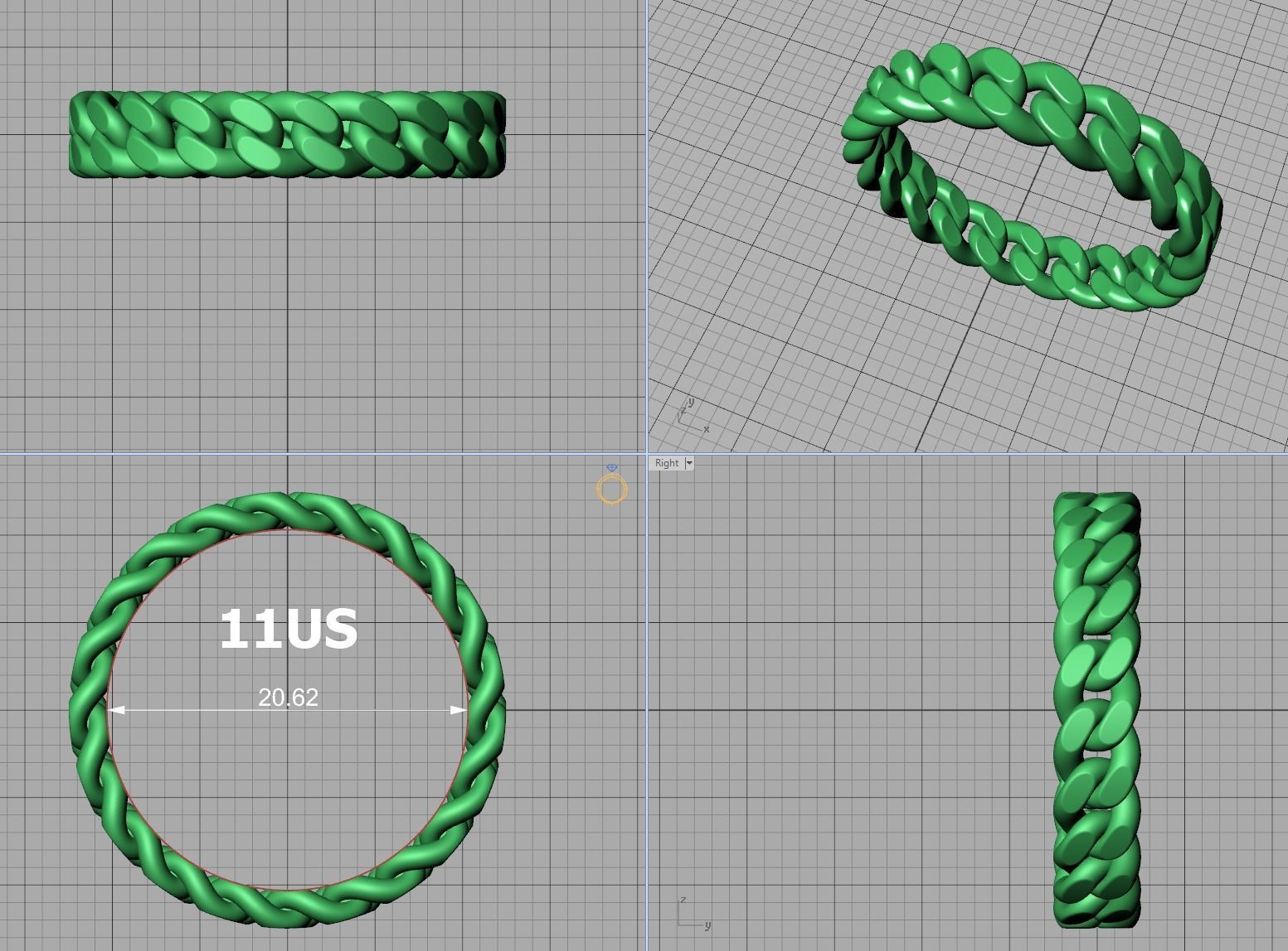 Cuban Link Chain Ring 5mm Wide ALL US-Chart FINGER SIZES 3D print model_11