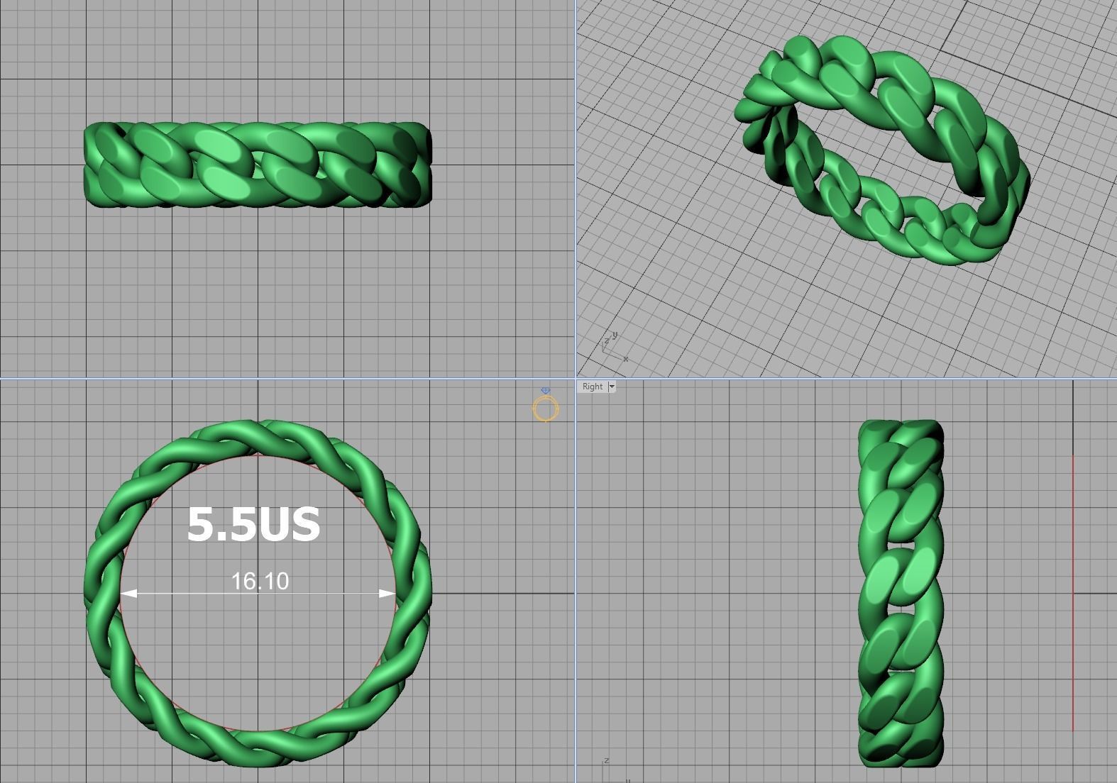 Cuban Link Chain Ring 5mm Wide ALL US-Chart FINGER SIZES 3D print model_14