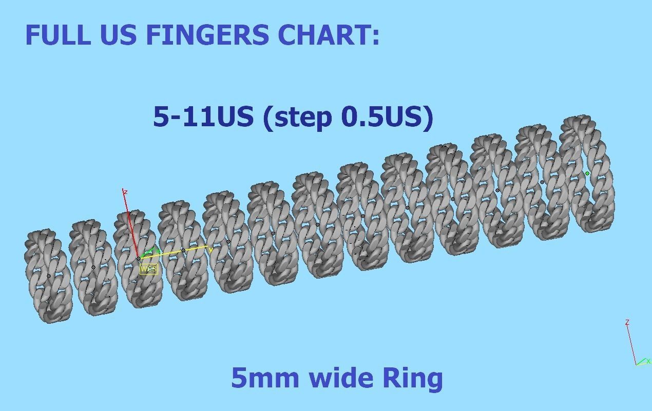 Cuban Link Chain Ring 5mm Wide ALL US-Chart FINGER SIZES 3D print model_12