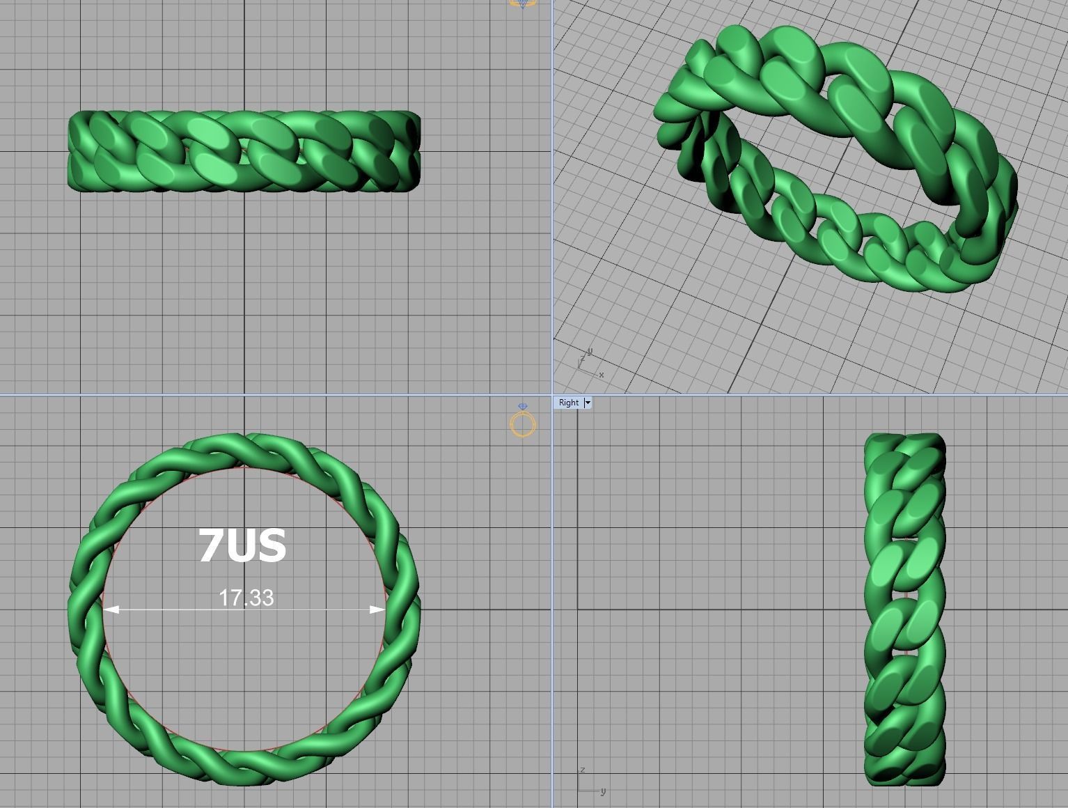 Cuban Link Chain Ring 5mm Wide ALL US-Chart FINGER SIZES 3D print model_17
