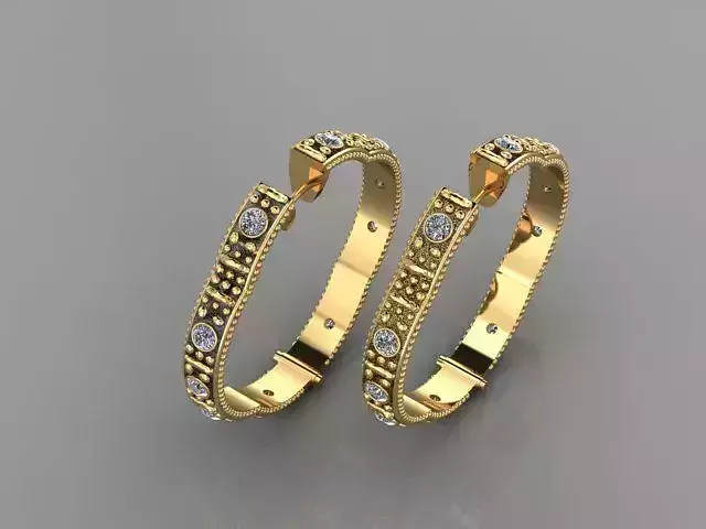 EARRING two gold hoop earrings with diamonds 3D print model