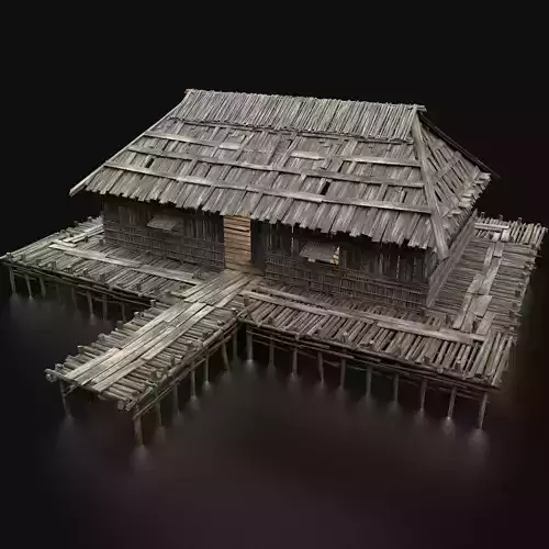 AAA SWAMP WETLAND FANTASY MEDIEVAL WOODEN VIKING HOUSE HUT Low-poly 3D model