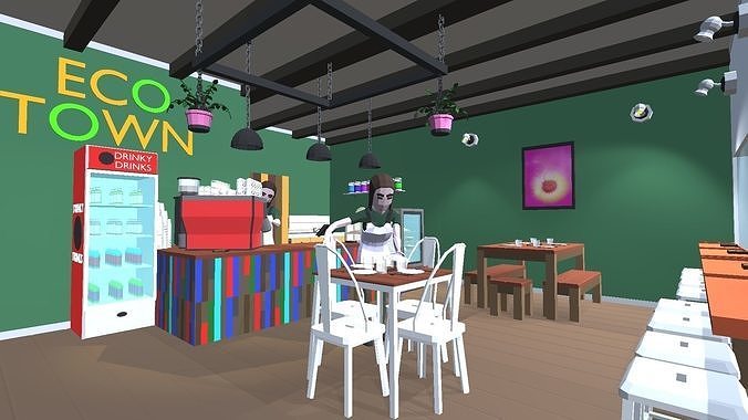 9t5 Low Poly Cafe Low-poly 3D model