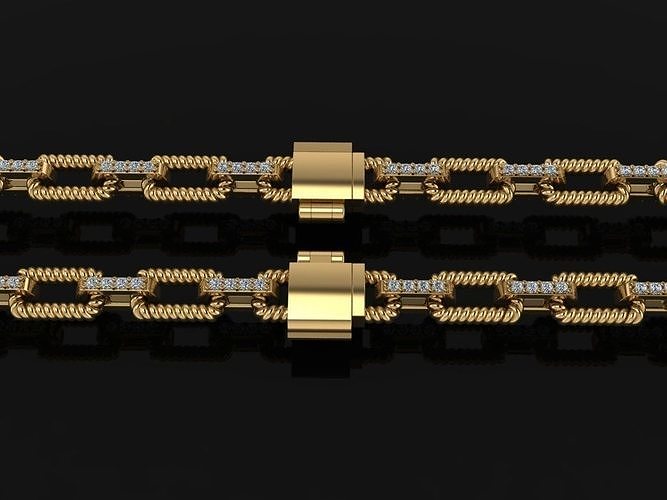 DAINTY HERMES STYLE DIAMOND TWIST ROPE LINK BRACELET NECKLACE 3D print model