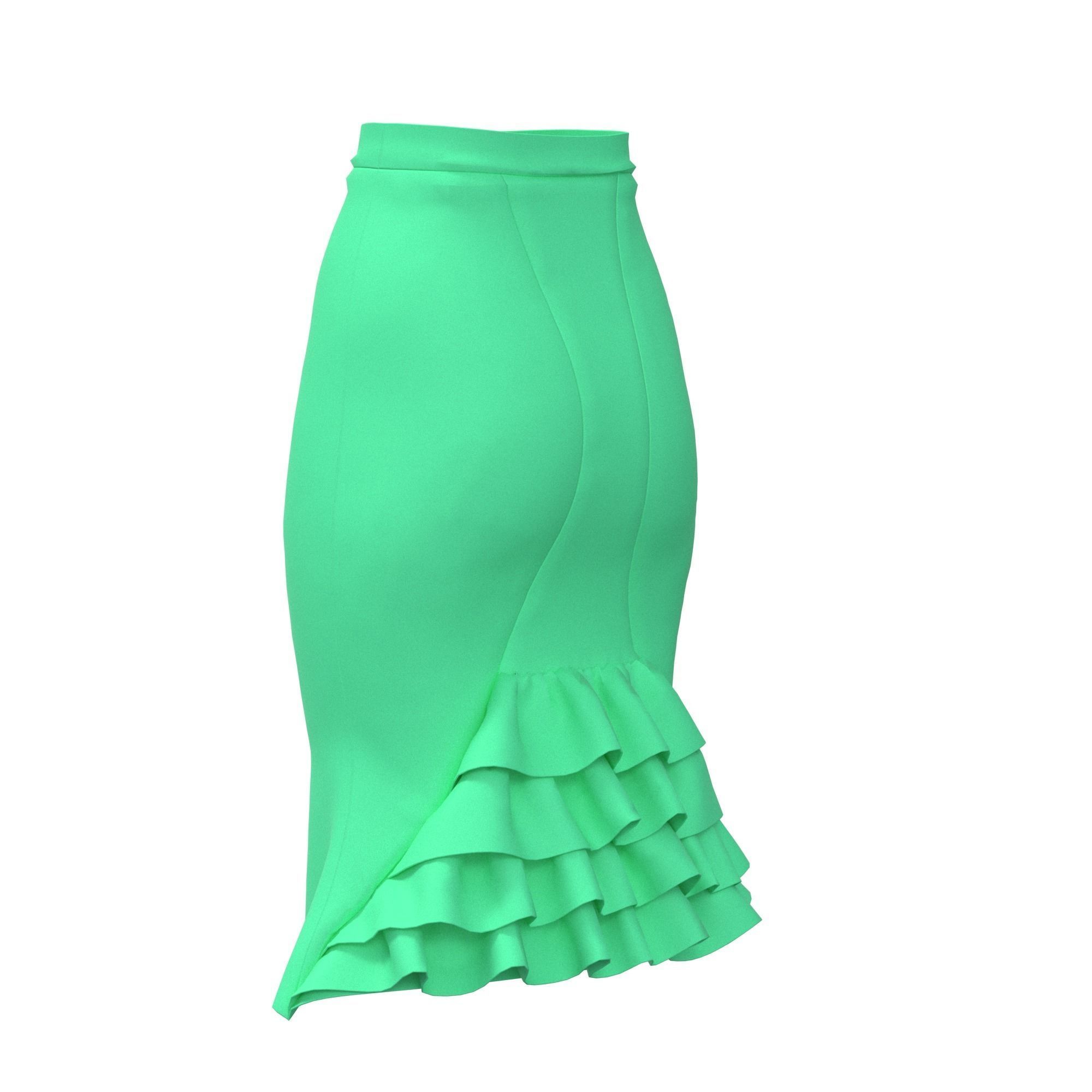 skirt with ruffles 3D model_4
