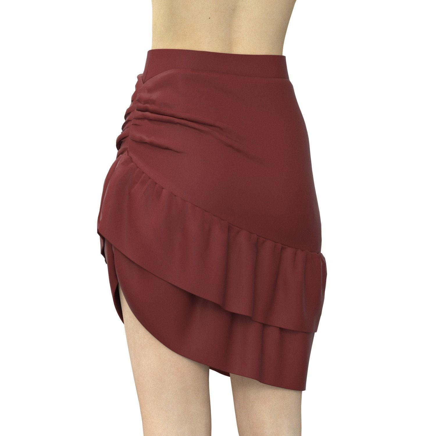 skirt ruffled mini in maroon 3D model_11