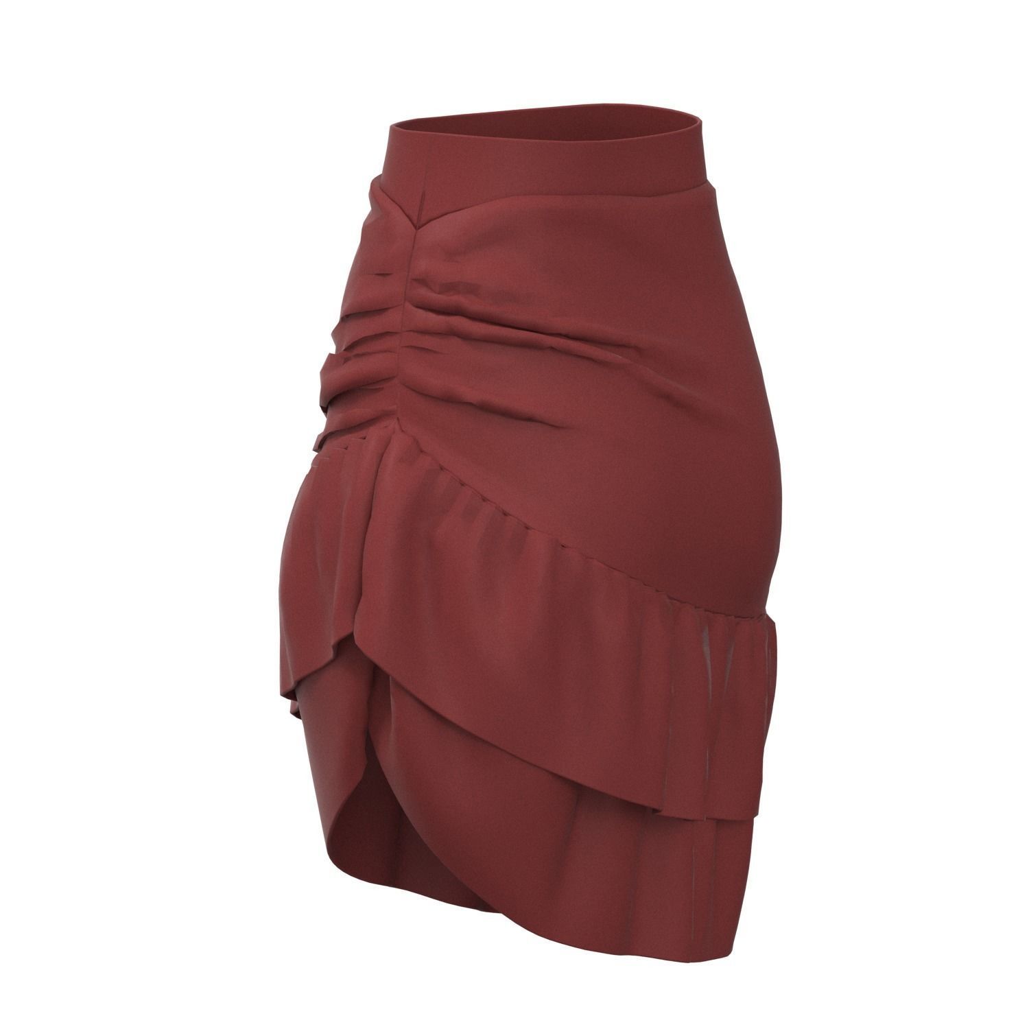 skirt ruffled mini in maroon 3D model_7