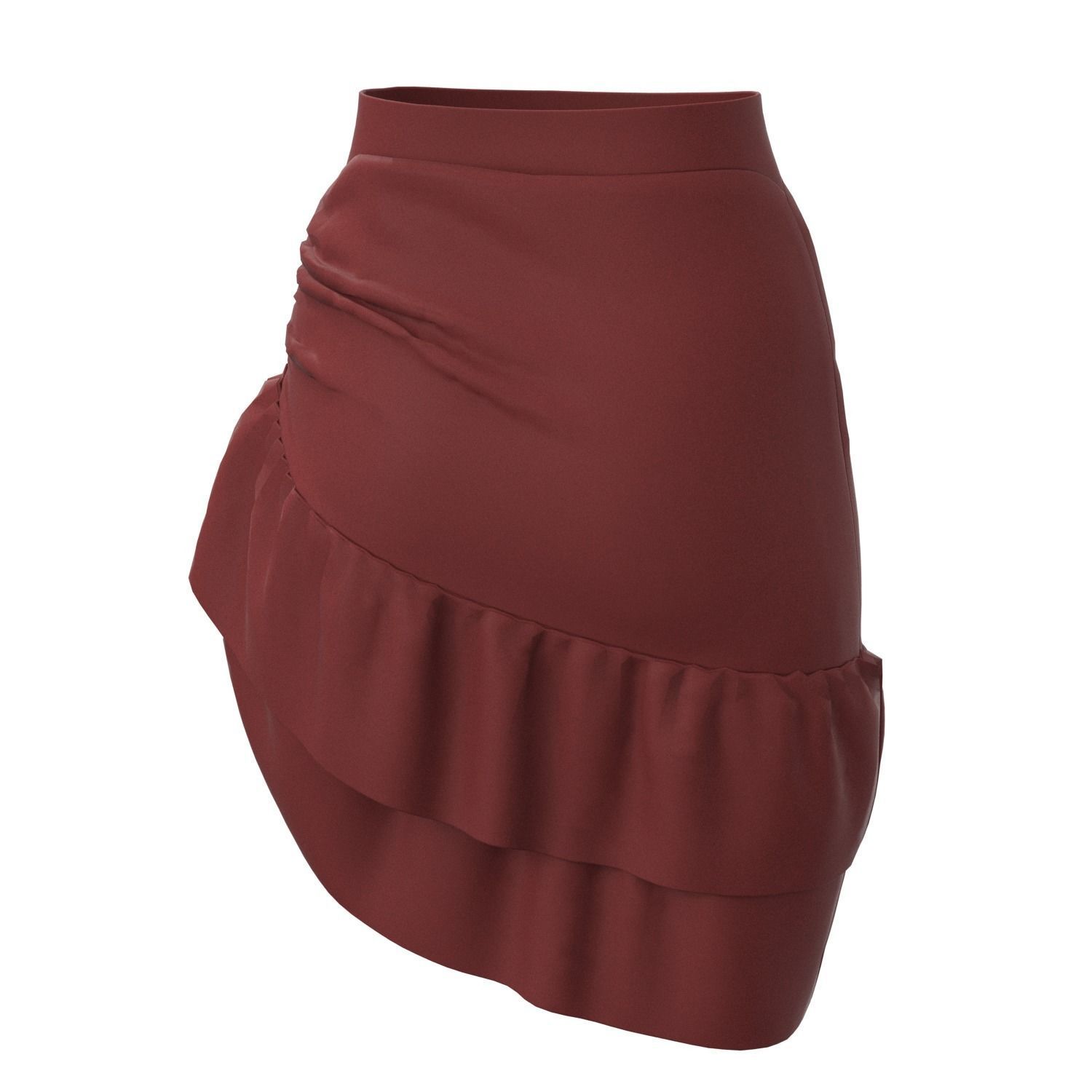 skirt ruffled mini in maroon 3D model_9