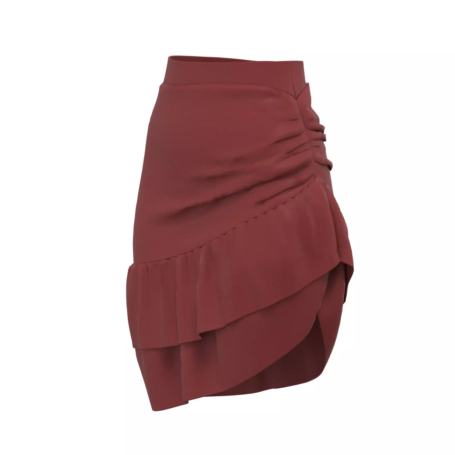 skirt ruffled mini in maroon 3D model_0