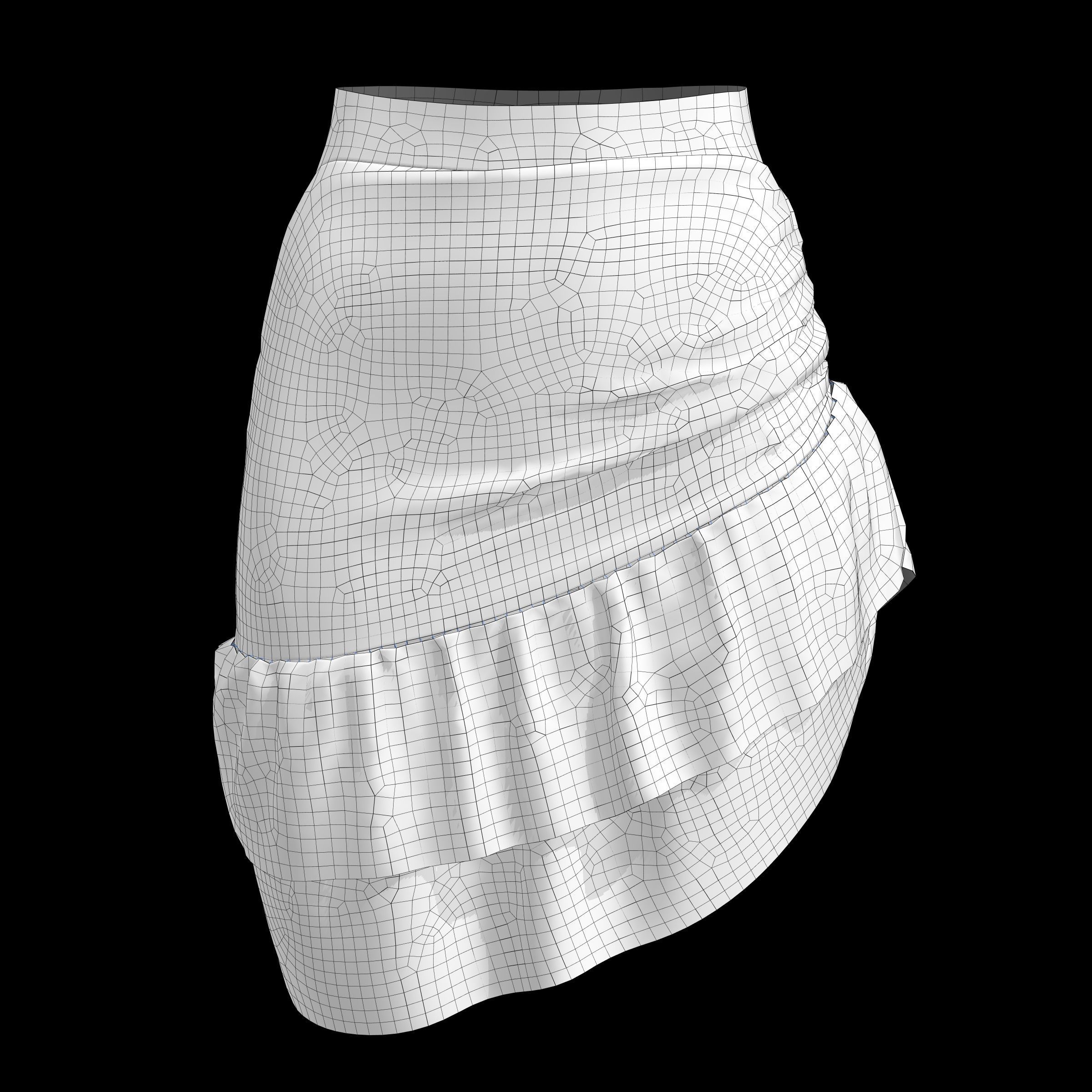 skirt ruffled mini in maroon 3D model_4