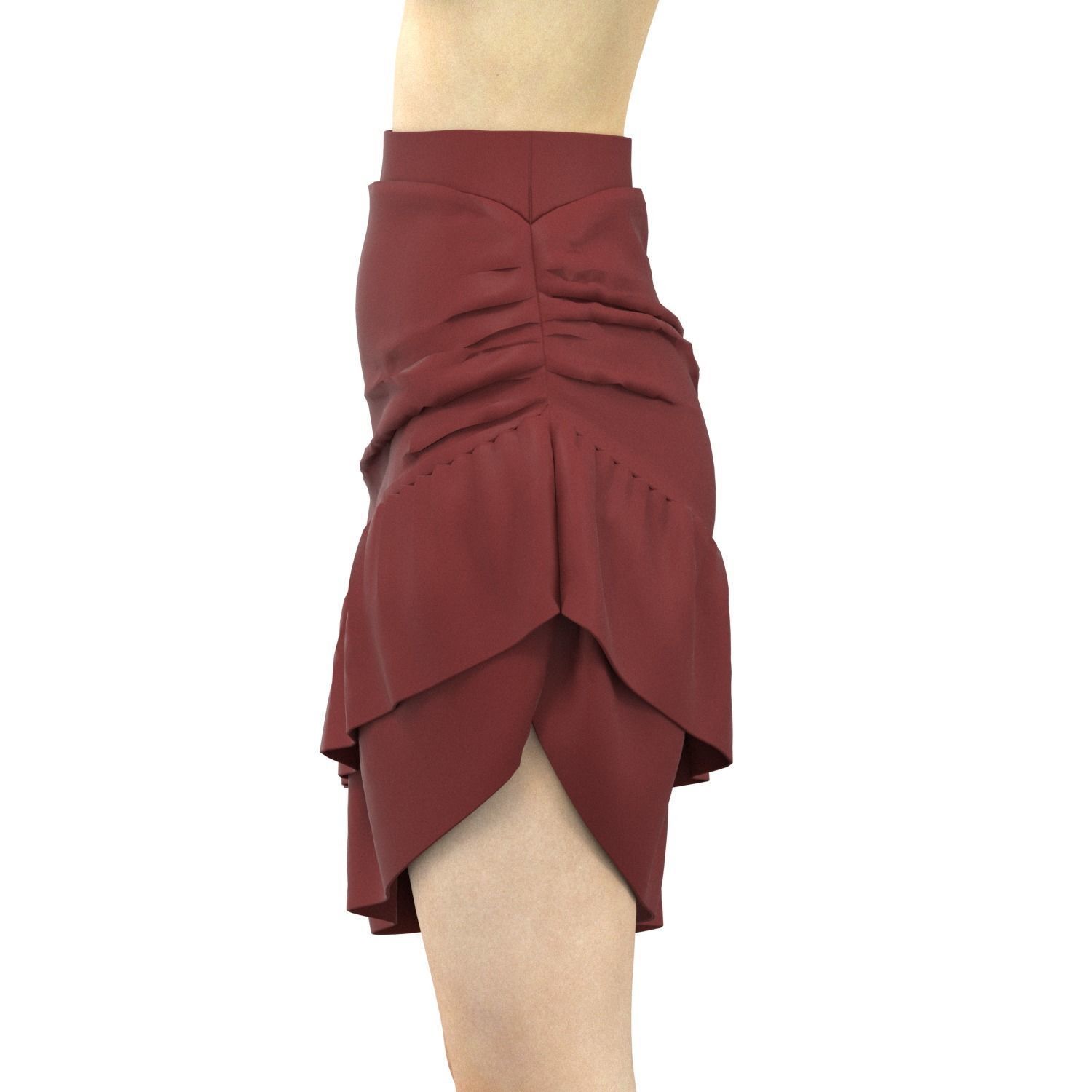 skirt ruffled mini in maroon 3D model_16