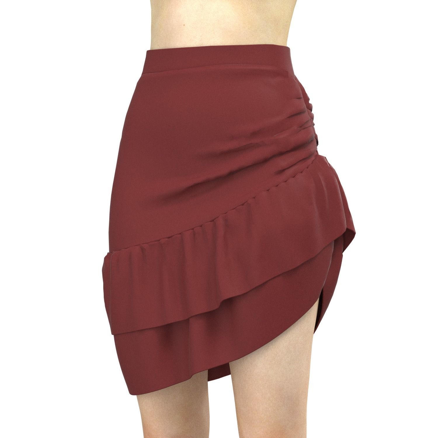 skirt ruffled mini in maroon 3D model_1
