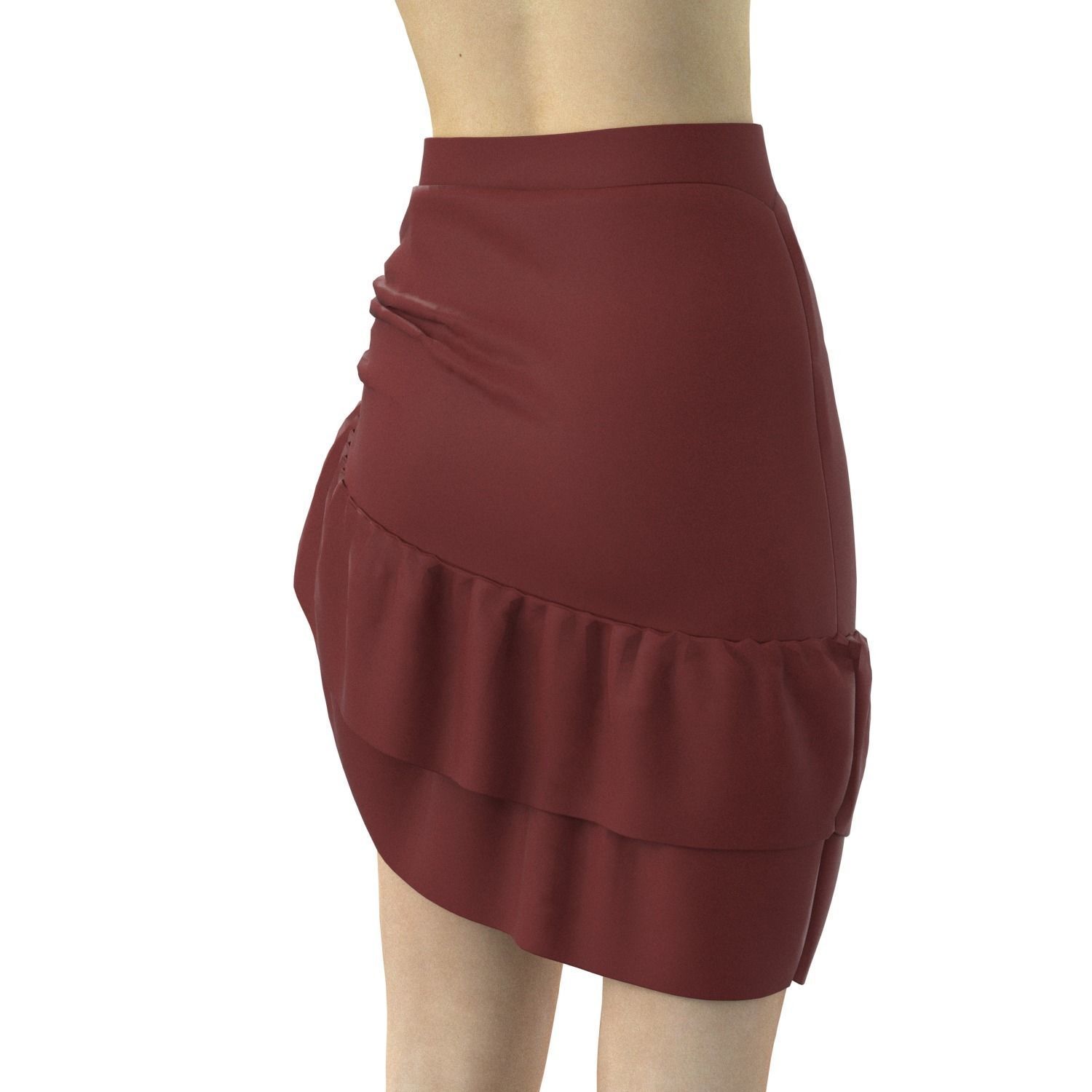 skirt ruffled mini in maroon 3D model_5